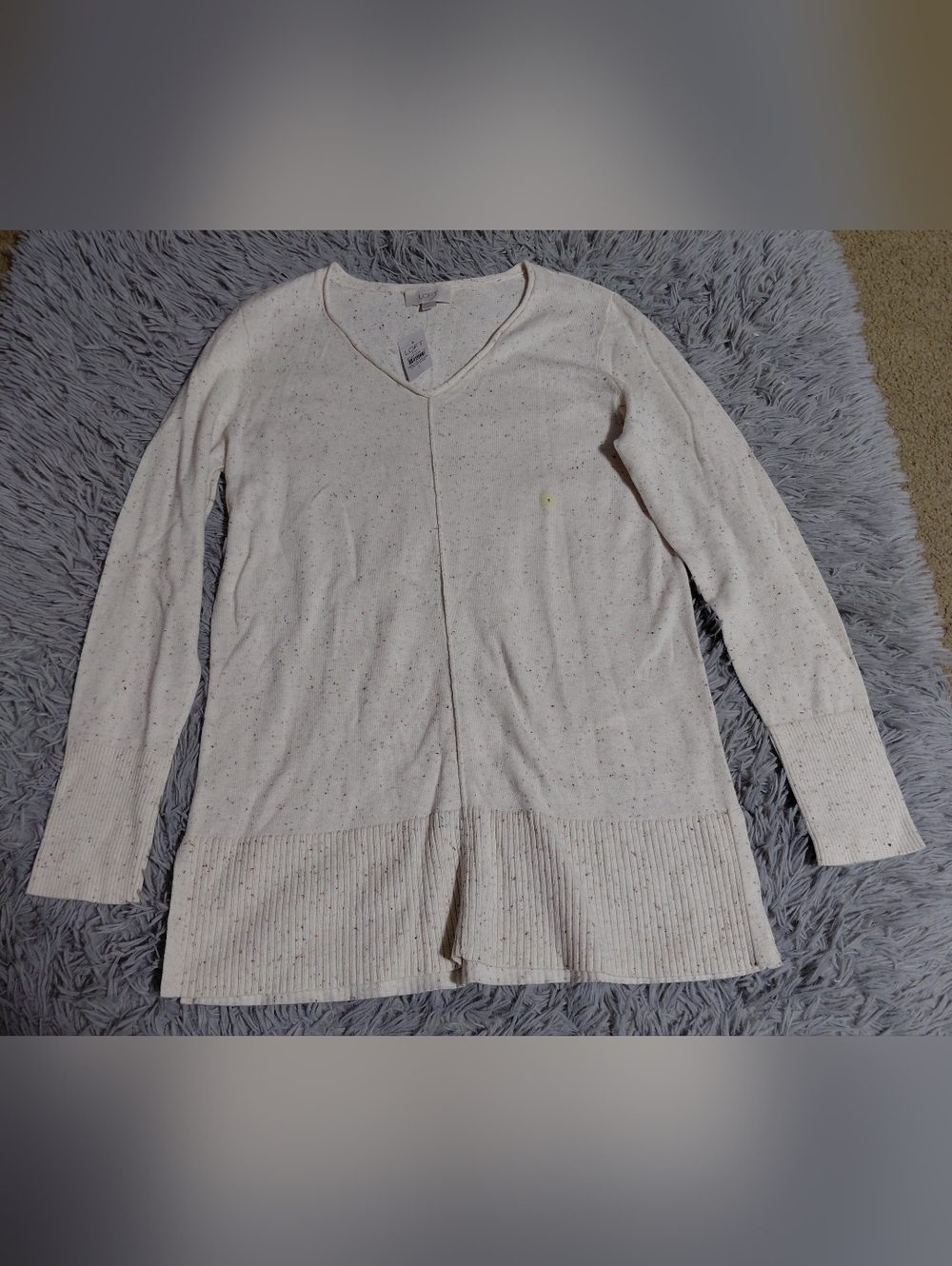 LOFT Cream Speckled V-Neck Knit Tunic Women's Size Small NWT
